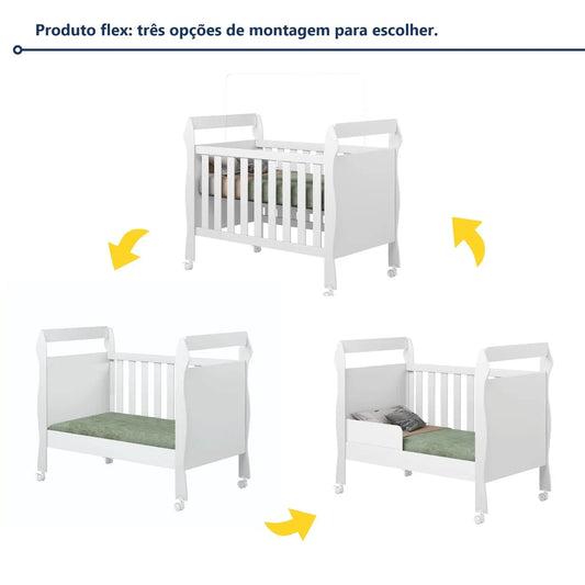 Berço Mini Cama 3 em 1 Soninho 100% MDF Branco - Tigus Baby