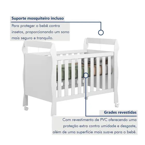 Berço Mini Cama 3 em 1 Soninho 100% MDF Branco - Tigus Baby