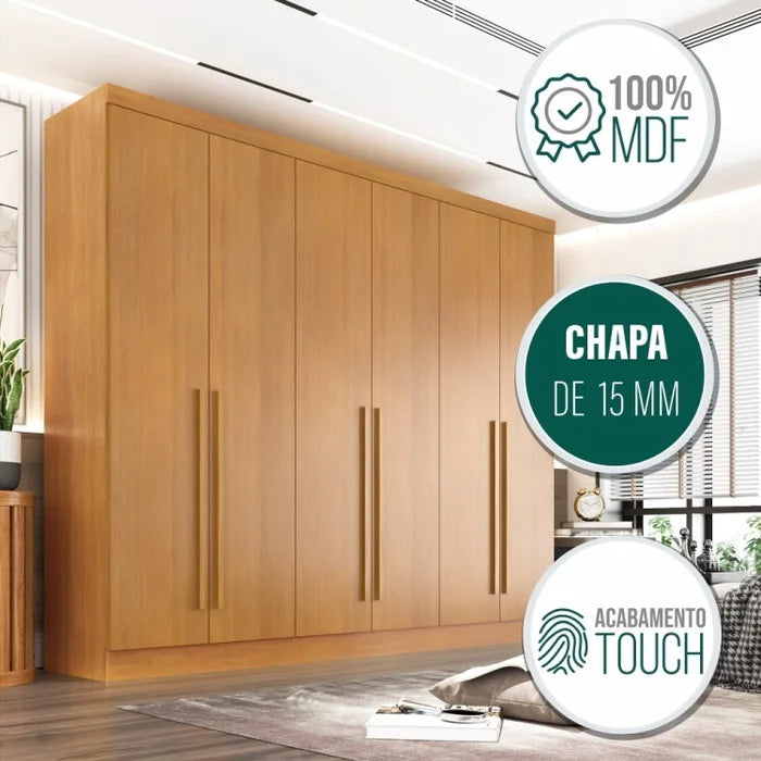 Guarda Roupa Casal 6 Portas 6 Gavetas Gramado 100% MDF