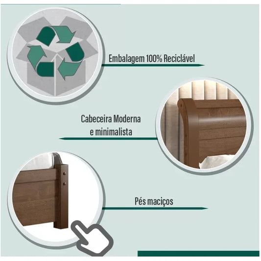 Cama Casal 187 com Detalhe na Cabeceira e Pés Reforçados de Madeira 100% Mdf