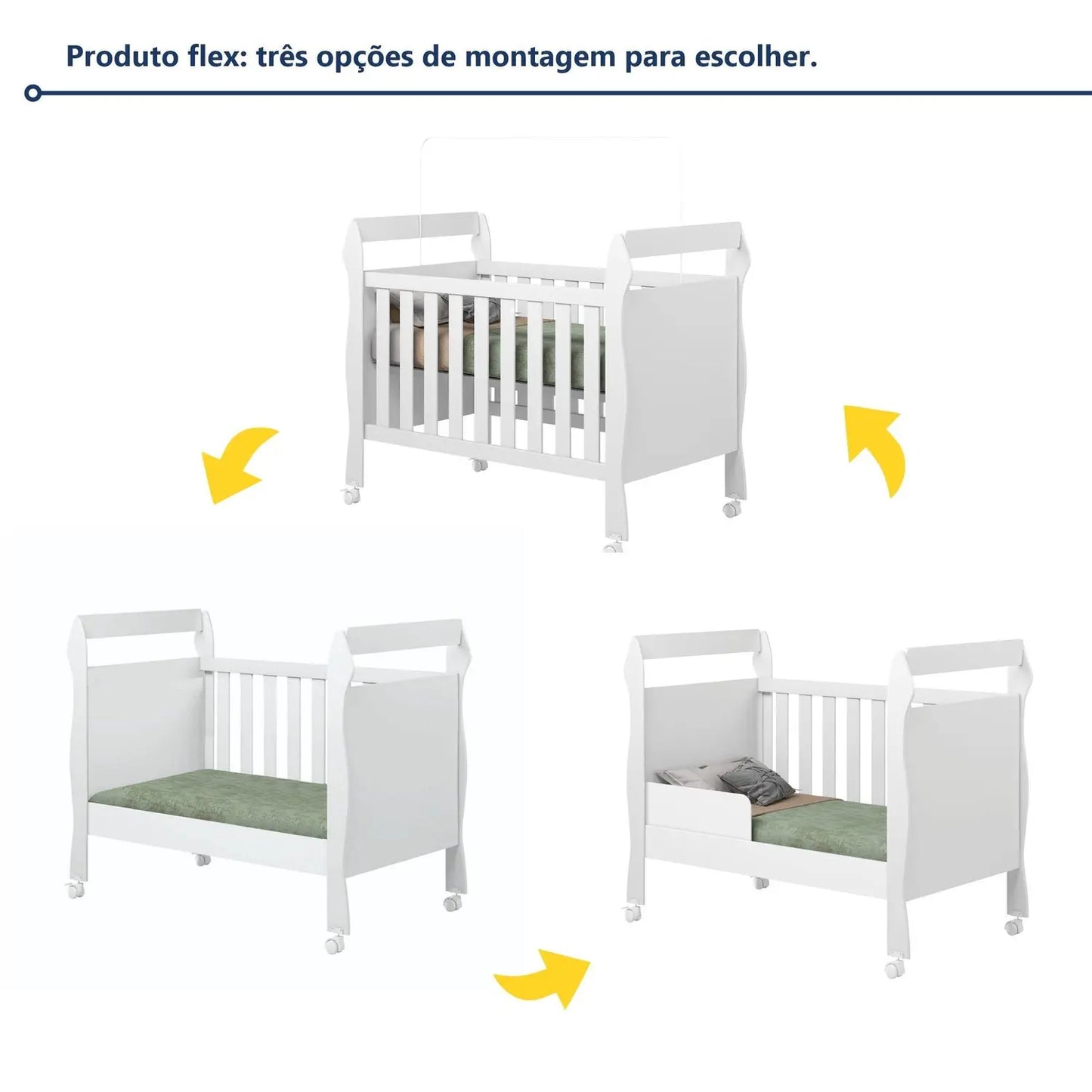 Berço Mini Cama 3 em 1 Soninho 100% MDF Branco - Tigus Baby