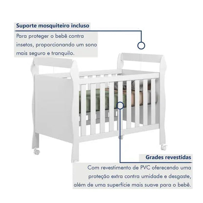 Berço Mini Cama 3 em 1 Soninho 100% MDF Branco - Tigus Baby