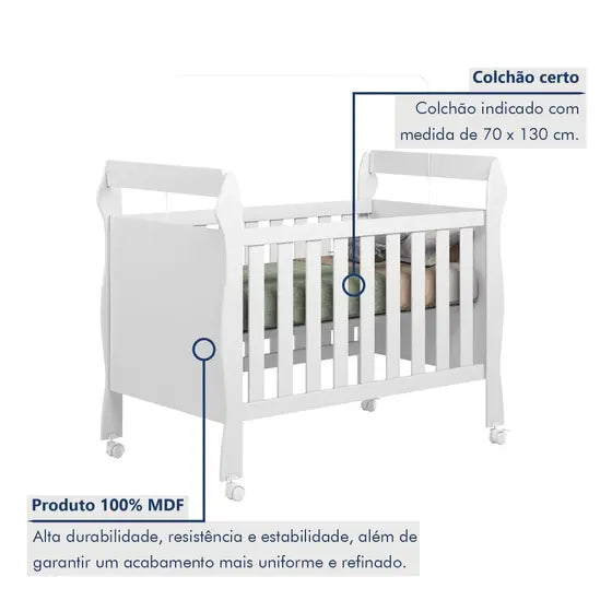 Berço Mini Cama 3 em 1 Soninho 100% MDF Branco - Tigus Baby