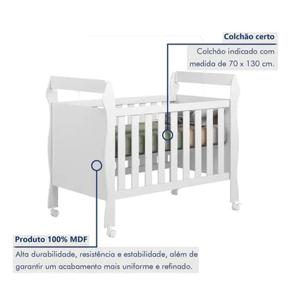 Berço Mini Cama 3 em 1 Soninho 100% MDF Branco - Tigus Baby
