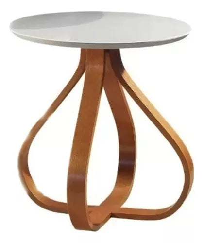 Mesa Decorativa  Canto Pe cebola   laca Tampo Vidro Off White Cor Branco