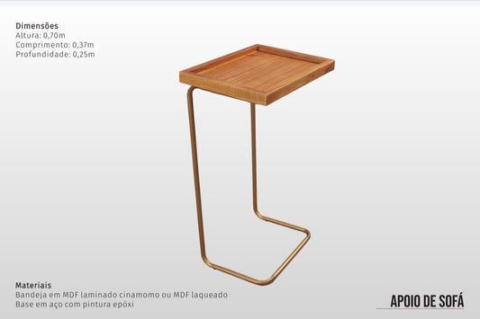 Mesa Apoio Lateral para Sofá Pé Dourado