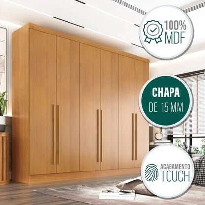 Guarda Roupa Casal 6 Portas 6 Gavetas Gramado 100% MDF